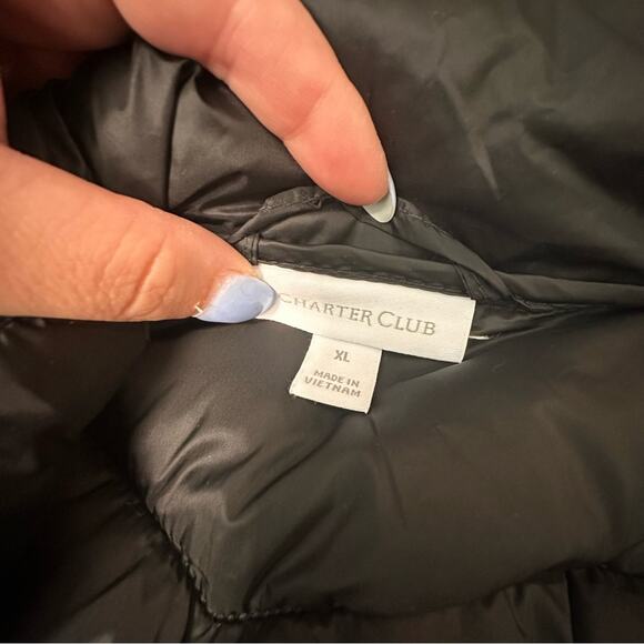 Charter Club Women's Full-Zip Packable Hooded Puffer Winter Jacket Black XL Coat - Picture 8 of 11
